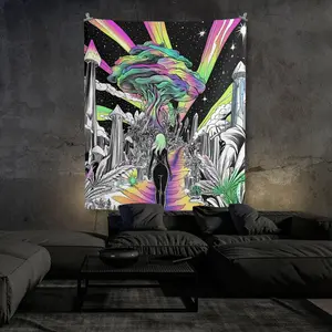 Trippy Tapestry, Shamanic Journey, Blacklight Reactive Wall Hanging, Neon Backdrop, Psychedelic Tapestry, Rave Decor, Psy Party Decor Lightweight