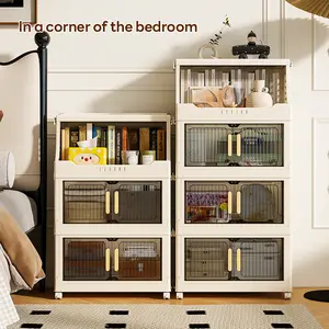 2/3/4/5-tier storage cabinets, multi-tier stackable and foldable storage bins, plastic storage cabinets for organizing miscellaneous items, books, clothes, and snacks to save space; portable storage bins for home closets, bedrooms, and offices