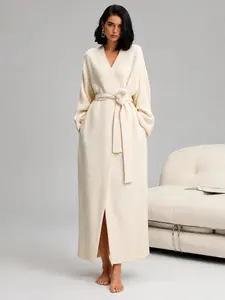 Women's Thick Double-Faced Velvet Sleepwear, Fall & Winter Warm Long Bathrobe, Soft Skin-Friendly No Shedding, Outer Wear Plush Pajamas, Loungewear, Womenswear