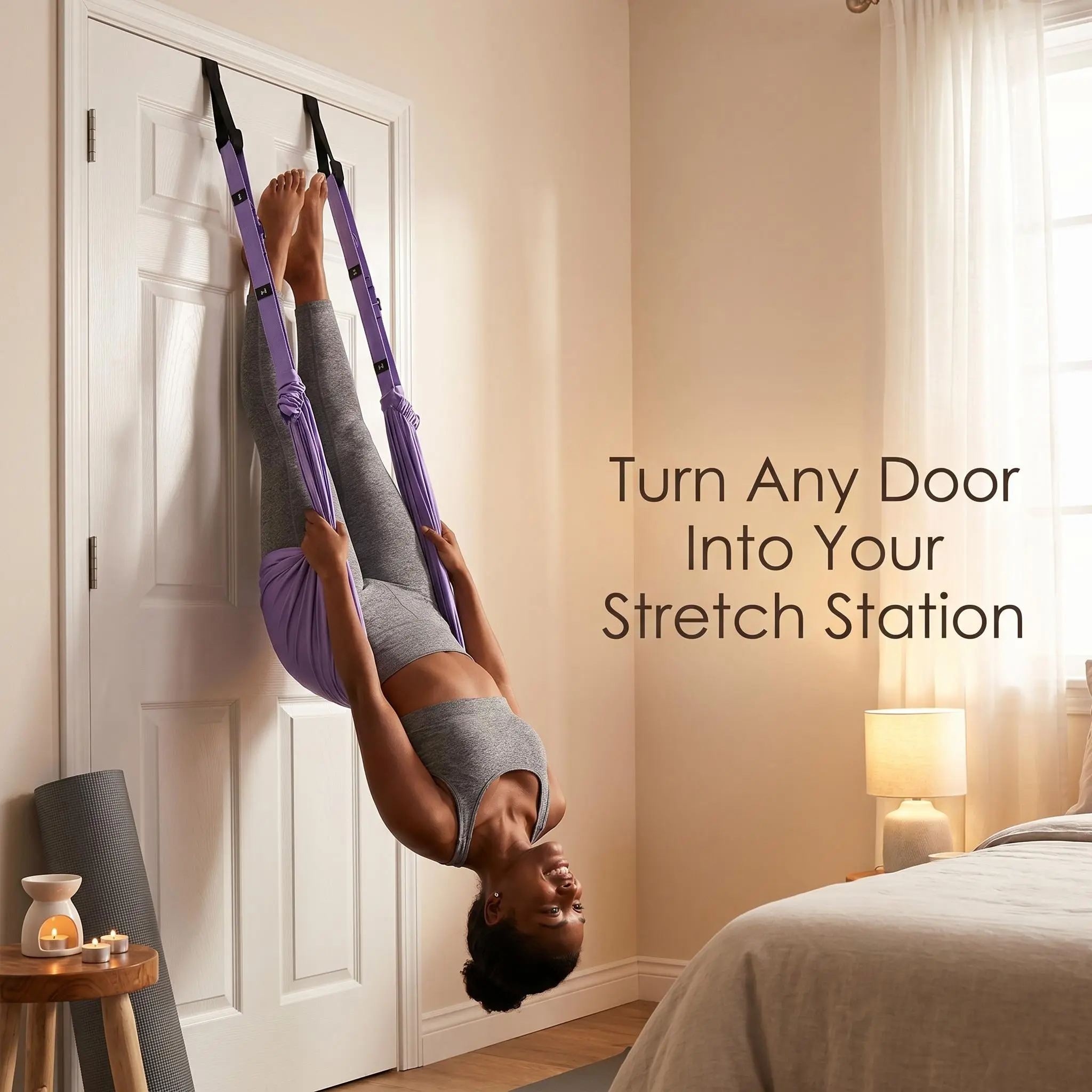 Flexibility Trainer Leg Stretcher Strap - Door Anchor Yoga Split Assist Band, Adjustable Hamstring Hip Stretch Equipment for Dance Gymnastics Ballet