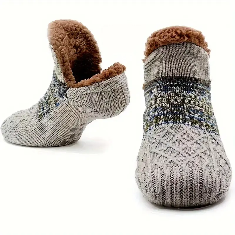 Unisex Plush Bed Socks, Slouch Socks, Warm Non-Slip Knit Socks with Fleece Lining, Striped Design, Perfect Indoor Slippers, Christmas Gift Idea
