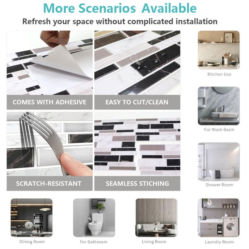 AOZEY Marble Pattern Wall Sticker 26 Pcs Backsplash Stick Tiles Self-adhesive Peel & Stick Kitchen Bathroom Decor Non-toxic Odor-free PVC Decorations