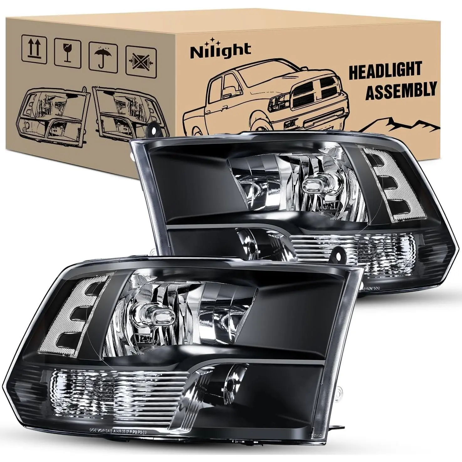 Nilight Quad Headlamp Assembly Replacement for 2009-2018 Ram 1500 2500 3500 Pickup - Black Housing, Clear Corner, Clear Lens(Only for Quad Models) Truck Headlight Waterproof, Car Headlights,summervibes