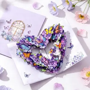 Elegant Butterfly Pop-Up Greeting Card, 3D Purple Floral Wish Card, Perfect for Birthdays, Valentine's Day, Mother's Day, Anniversaries and Thanksgiving Day, Ideal Holiday Gift for Family and Friends