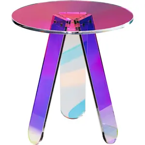 VEVOR Round Iridescent Side Table, Acrylic End Table, Clear Rainbow Acrylic Coffee Table for Drink, Food, Snack Used in Living Room, Bedroom, and Study