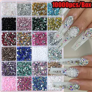 10000pcs/Box 3D Colorful Glitter Gems Round Resin Flatback Nail Charms AB Crystal Sparkly Rhinestones Kit Nail Art Decorations