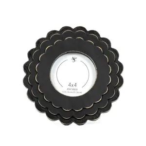 Wood Scallop Photo Frame (Round) Black (4X4) -