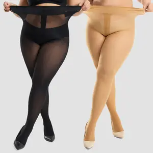 WiliW 2 Pairs 10D Ultra Sheer Tights for Women Plus Size Belly Control Top Tights with Reinforced Waist for Comfort & Elegance