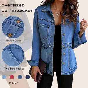 Lannew Denim Jacket for Women Distressed Jean Jacket Button Down Oversized Shacket with Pockets 2025