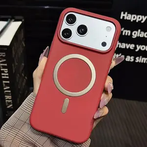 Ultra Thin Rock Sand Texture Matte Magnetic Red Cases for iPhone 17 Pro Max 17Pro Hard PC Back Cover Coques Fundas for Magsafe