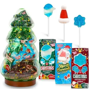 45 Pack Christmas Lollipops – Individually Wrapped – Packed In A Tree Jar Holiday Themed Hat, Snowman, Snowflake Suckers – Strawberry, Tutti Frutti, Blue Raspberry Flavors – Bulk Christmas Candy Use For Stocking Stuffers, Party Favor,