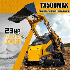23HP Mini Skid Steer Loader, Three-Pump Three-Valve Hydraulic System, Compact Track Loader with Hydraulic Quick Attach, Multi-Function Mini Loader for Farm, Landscaping, Construction and Property Maintenance