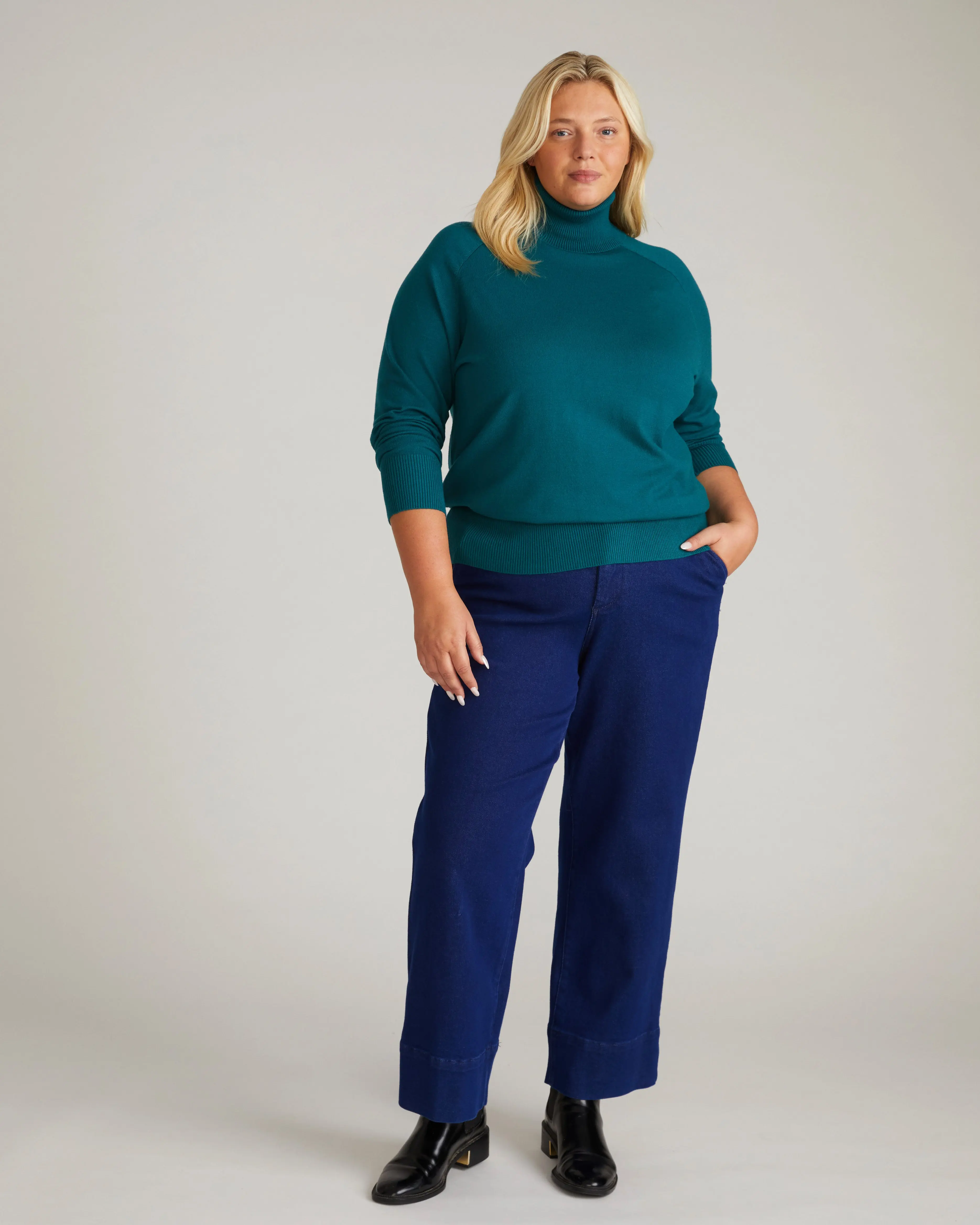Women's Renee Savvy Lightweight Fine Knit Raglan Turtleneck Sweater - Botanic Style Knitting Top, Soft, Comfortable, Flattering Fit, Long Sleeve, High Neck, Loose-Cut, Casual Clothes