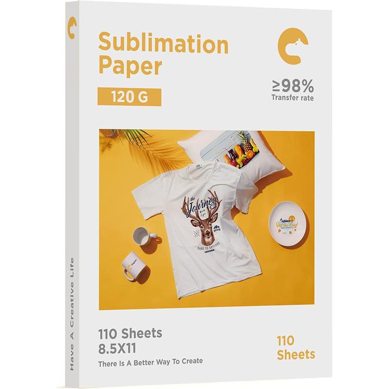 Hiipoo Sublimation Paper 8.5X11 Inch, Work with Sublimation Ink and E Sawgrass Inkjet Printers for Mugs T-Shirts Light Fabric and Other Sublimation Blanks (110 Sheets, 120G)