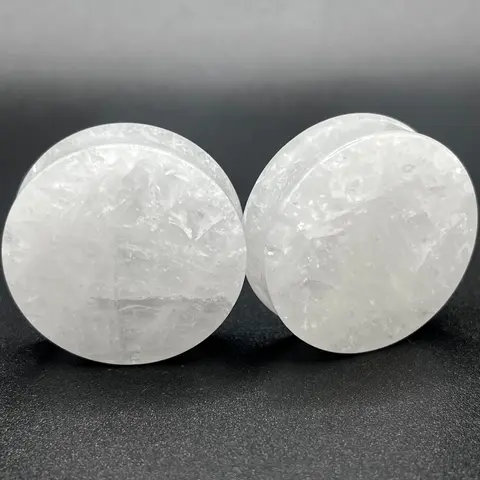 White Quartz Double Flare Stone for Gauged Ears