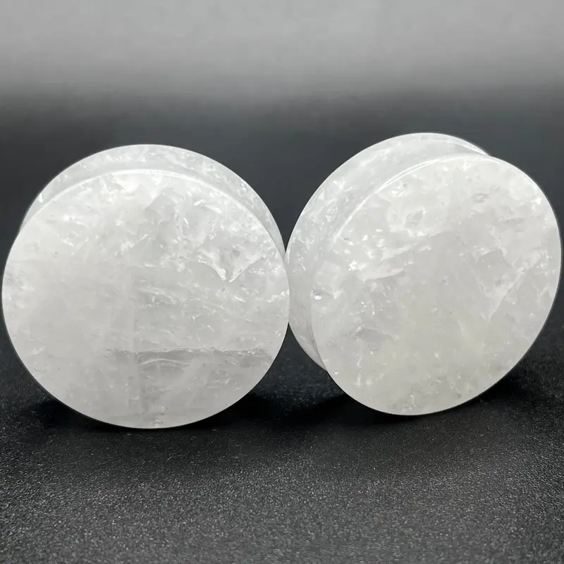 White Quartz Double Flare Stone for Gauged Ears
