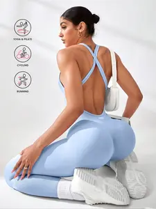 Women's All-Season Sporty Jumpsuit, Plain Ruched Design, Slim-Fitting Below-The-Ankle Pants, Ideal for Yoga & Fitness, Workout Jumpsuit
