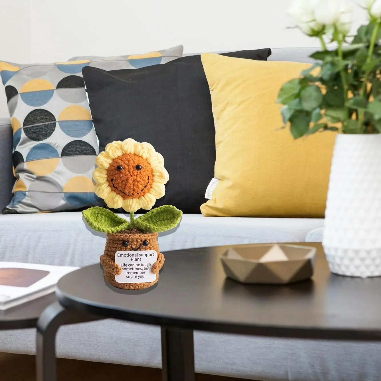 Cute Handmade Crochet Emotion Support Plant Doll with Encouragement Quotes,  Desk Decoration, Warm Gift for Office Table - TikTok Shop