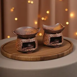 Vintage Ceramic Incense Burner Diffuser, Tea Warmer Oil Lamp Home Indoor Small Stove, Fragrance Powder, Tea Scent Enhancer (no Candle)