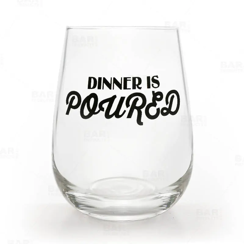 Custom Engraved 17oz Hand Blown Stemless Wine Glasses - Screen-Printed Black Ink, Durable Beer Glass, Kitchenware Drinkware Must Haves for Adults' Dining, Cocktails