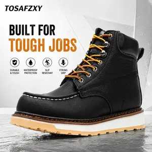 TOSAFZXY Work Boots for Men, 6" Steel Toe Wedge Sole Waterproof Safety Boots, Comfortable Non Slip Construction Work Safety Shoes Closed Footwear Boy Leather Worker Bota Boy,summervibes summervibes tactical military