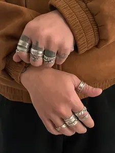 Men's Geometric Irregular Ring Set, Punk Hip-Hop Style Zinc Alloy Rings, Stackable Rings, Daily Casual Wear Accessories for All Seasons