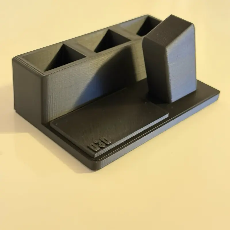 Tactical-Style Accessory Display Stand with 3 Compartments and Durable Base for Organized Storage