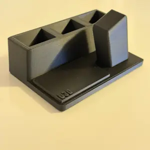Tactical-Style Accessory Display Stand with 3 Compartments and Durable Base for Organized Storage
