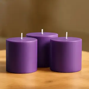 6-Pack Unscented Pillar Candles – Dripless 3"x3" Purple Paraffin Wax with Smokeless Cotton Wicks, Clean & Long-Lasting 30-Hour Burn