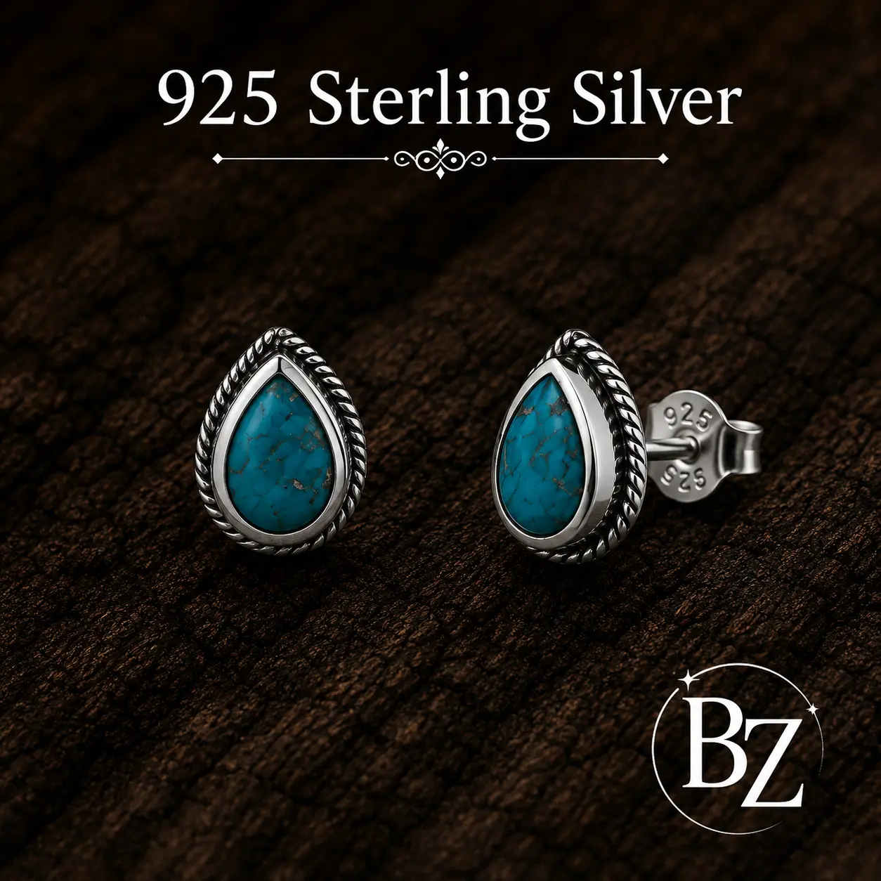 925 Sterling Silver Turquoise Teardrop Stud Earrings