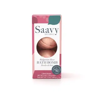Saavy Naturals Bulgarian Rose Bath Bomb Duo - 6 oz Exfoliant Nourishing Plant Scented Cleanser for Skin Repair & Body Care