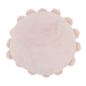 Saro Lifestyle  14 in. Posh Faux Bunny Fur Pom Pom Poly Filled Throw Pillow, Pink