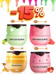 Bee Lip Balm Honey Pot, Honey, Strawberry, Watermelon, Apple Lime |Sleeping Lip Mask Overnight with Sticks, Exfoliating Prevention Dry and Crack Lip Scrub