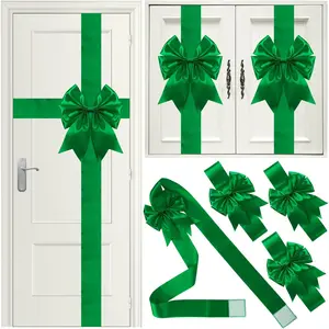 7 count Christmas Cabinet Door Ribbon Bow Large Christmas Door Bow Christmas Cabinet Festive Ribbons Cabinet Bows Christmas Tree Bow Christmas Wreath Bow (Green)