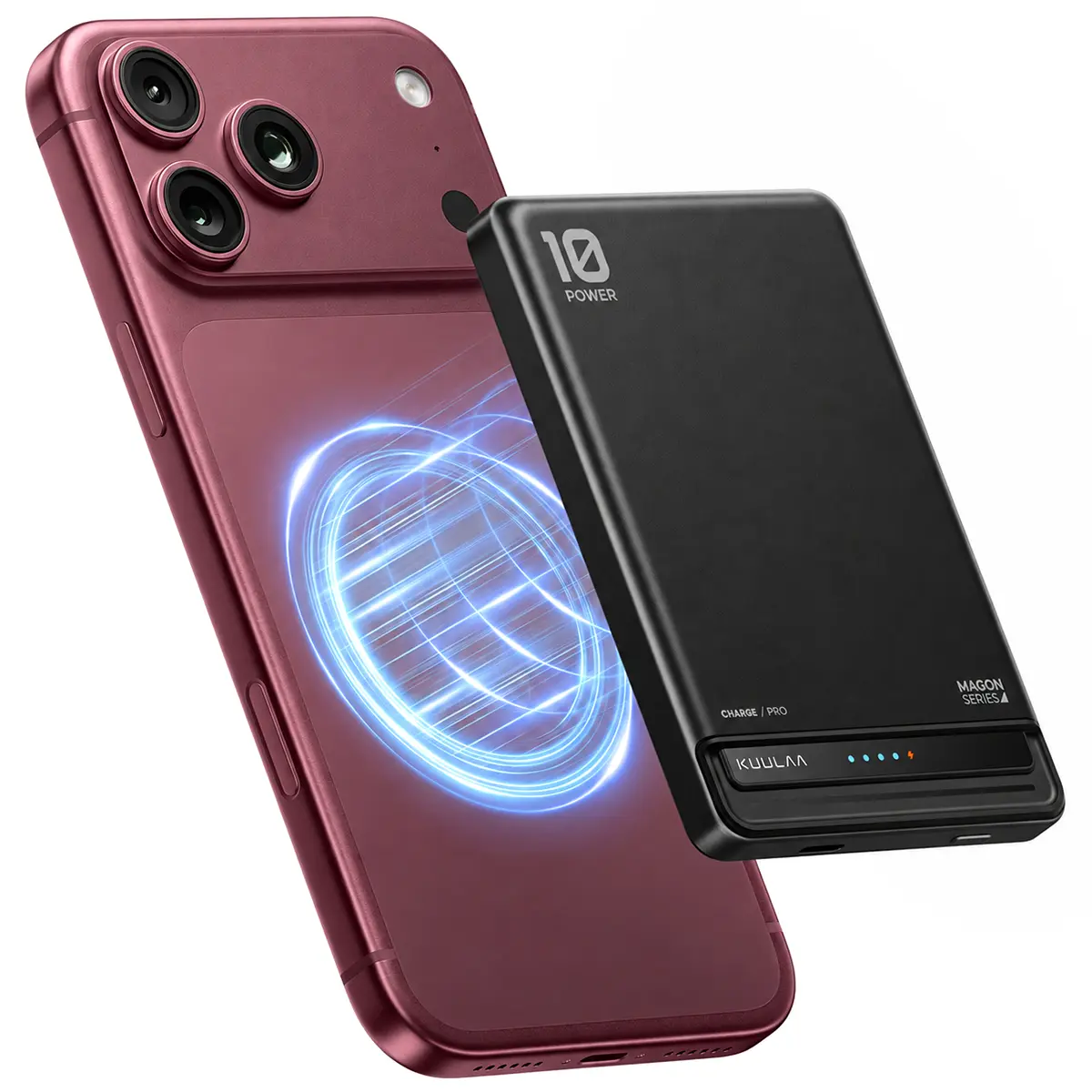 KUULAA 10000mAh Magnetic Power Bank Charger - 0.5in Ultra Slim Travel Model, 15W Fast Wireless Qi Charging, 20W PD Single-Port USB-C, Portable Power Solutions for Smartphone Tech on the Go (iPhone 17/16/15/14/13/12, Samsung S24/S23)