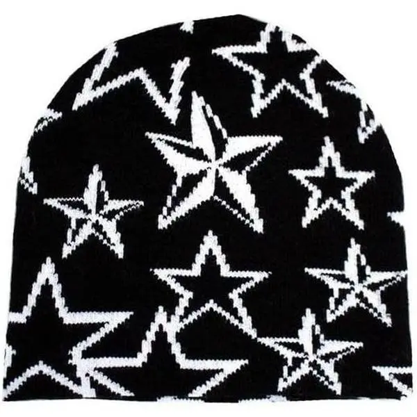 Y2K Beanie Hats Knitted Wool Pullover Hat Letter Star Jacquard Hat ...