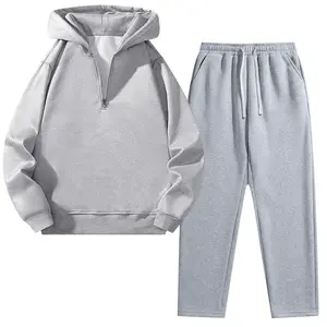 Men's casual sports set, half-zip hoodie with fleece-lined joggers, suitable for indoor workouts, outdoor activities, gym sessions, yoga, and more