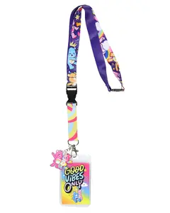 Care Bears Breakaway ID Lanyard Multi Character Card and 2" Plastic Pendant for Keys Keychain Wallet Cheer Bear and Grumpy Bear