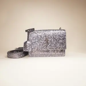 Pre-owned YSL leather Shoulder Bags SAITN LAURENT Glitter Silver Small Sunset Shoulder Bag