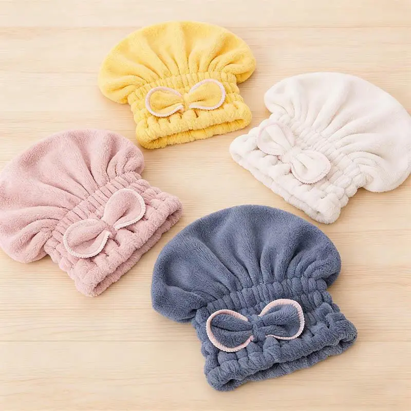 Microfiber Hair Turban Cap with Bow Design - Super Absorbent Quick-Dry Towel Wrap for Long & Curly Hair - Fashion Bathroom Accessory, Hair Cap