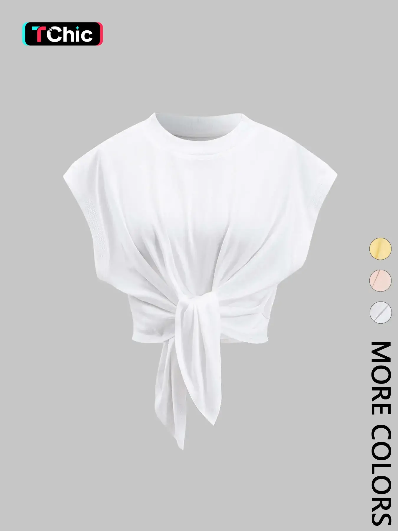 Women's Solid Color Pleated Front Tie Casual Minimalist Basic Everyday Daily Versatile Summer Batwing Sleeve T-Shirt Top Womenswear, Comfortable and Stylish