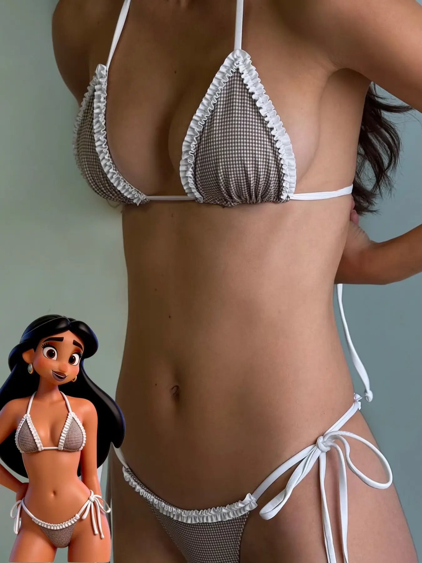 New Women's Two-Piece Bikini Set, Polka Dot Print Lace Trim Triangle Cups Halter Neck Tie + Side Tie Shorts, Casual Beach Vacation Swimwear Ruffle Swimsuits, Ruffle Bathing Suit, Tie Back Bikini, Halter Bikinis Set, Swimsuit Sets