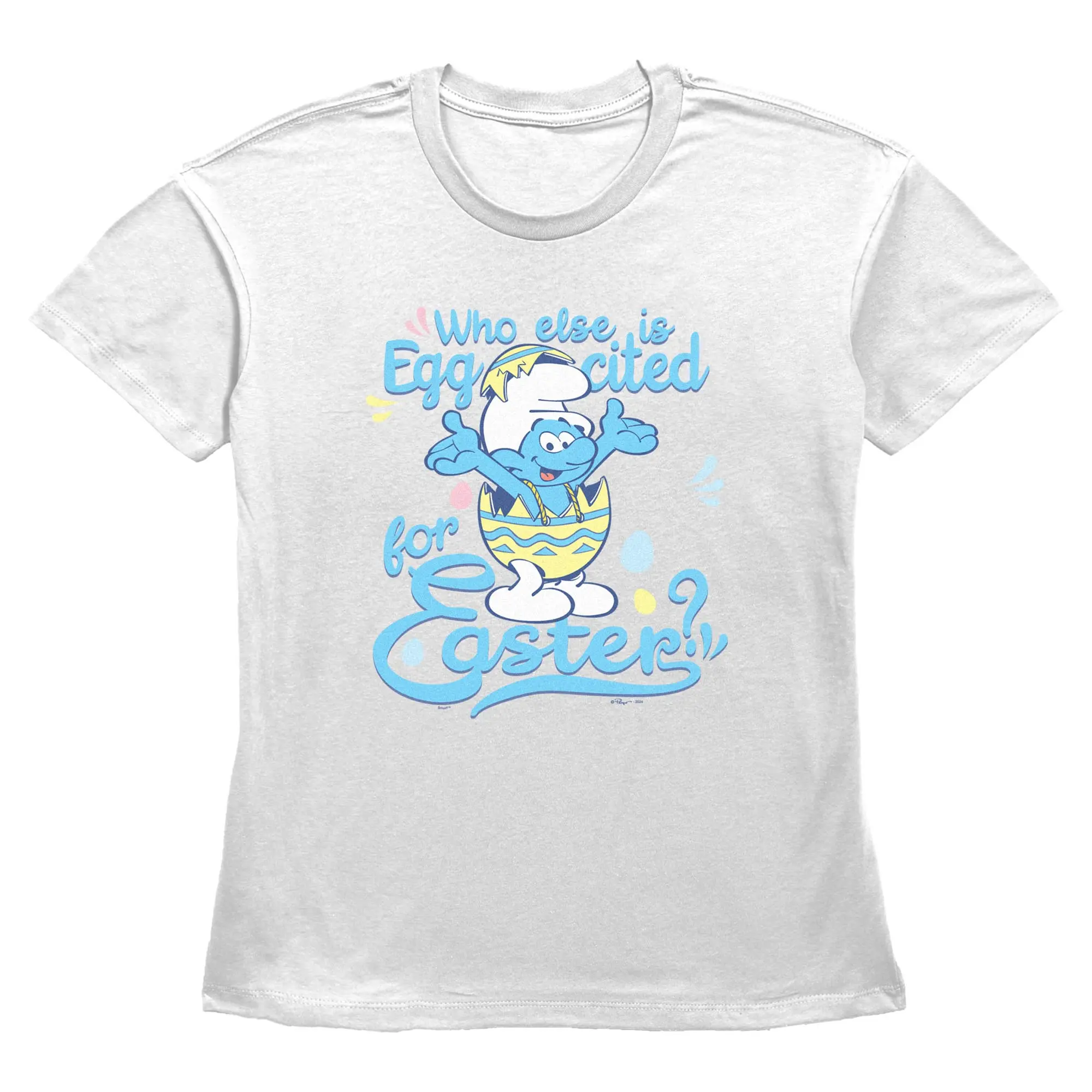 Women's The Smurfs Eggcited Easter Cotton Short-Sleeve Casual T-Shirt, Costume Garment, Shortsleeve