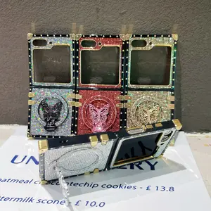 Magnetic Flip Protective Phone Case for Samsung Zflip3/4/5/6/7, Electroplated Shell with Bow Stand, Wireless Charging Support, Full Protection Cover, Accessories