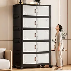 Foldable Storage Cabinet for Living Room, Snack Organizer Plastic Wall-Mounted Multi-Layer Standalone No Installation Required, Modern Storage Solution