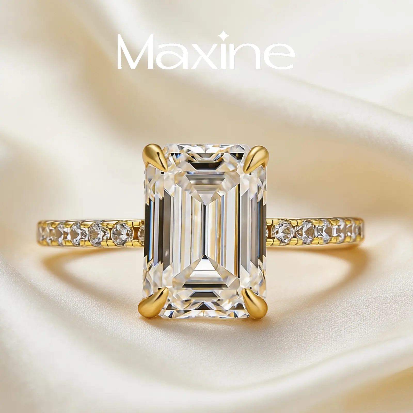 MAXINEJEWELRY 3.5Ct Rectangle Cut Synthetic Moissanite Engagement Ring - Women's Artificial Gemstone Jewelry for Proposal, Wedding, Daily Wear, Engagement Rings