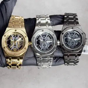 MaxBling81 Men's Luxury 40mm Casual Watch - Fashionable Wristwatch with Metal Band, Octagon Bezel, Skeleton Dial, Gold/Silver/Black Options, Removable Links, Waterproof Quartz Movement