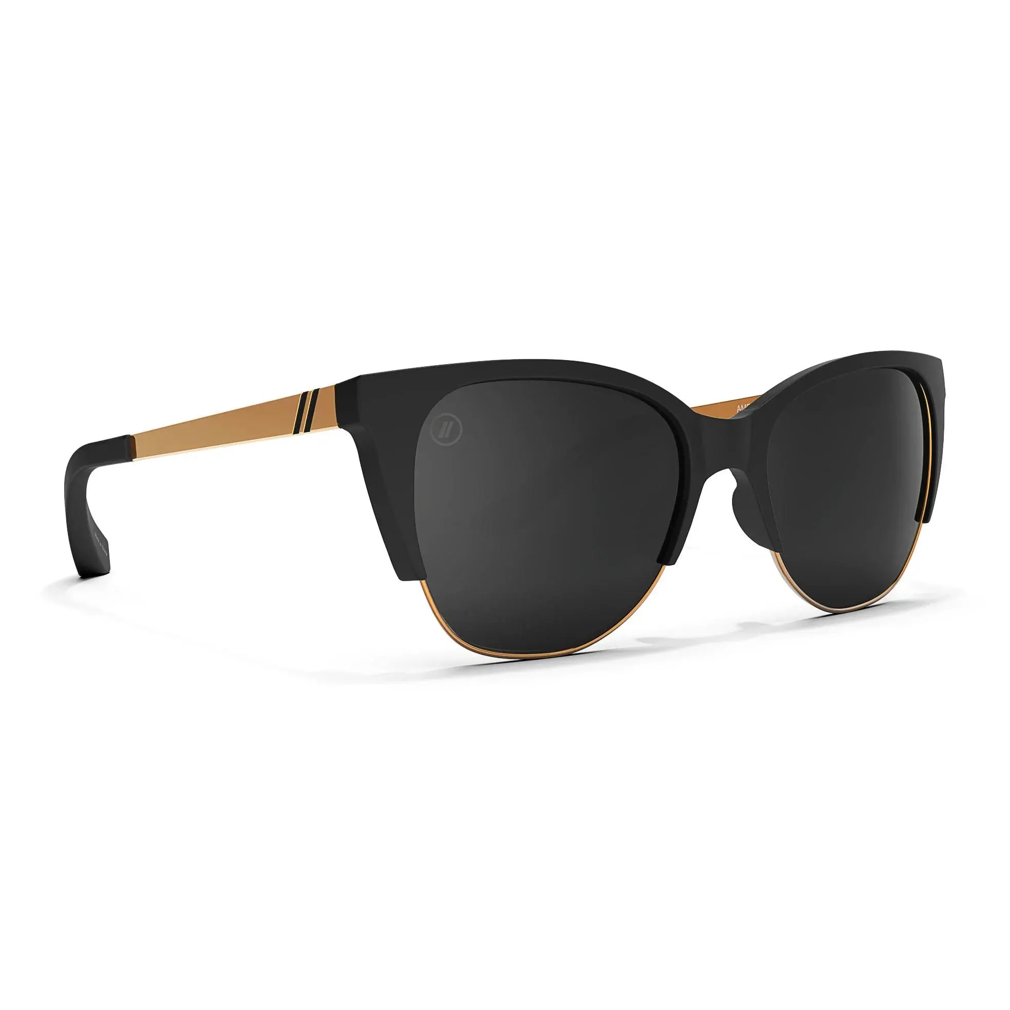 Blenders Starlet Americano Sunglasses – Polarized Smoke Lenses, Matte Black Rubberized Frame with Bronze Metal Accents, 100% UV Protection, Medium-Large Fit