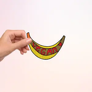 Vegan Banana Sticker - 3 Inches Waterproof Vinyl - Dishwasher Safe - Easy Vegan Lifestyle Symbol - Indoor Outdoor Use