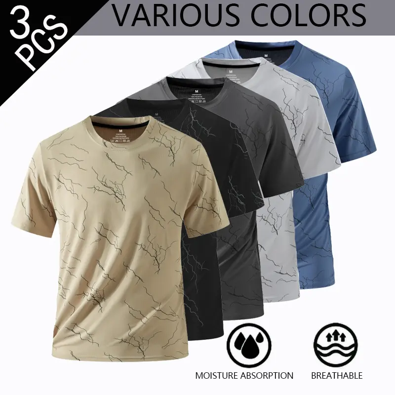 Men’s 5-Pack Fashion Summer Casual Sports T-Shirts, Crew Neck Quick-Dry Short Sleeve, Breathable Stylish Tops, Suitable for Gym Workouts, Running, Everyday Wear, Couples Gift, Holiday Outfits, Outdoor Hiking